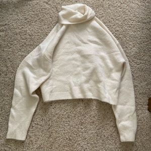 Cream Cropped Turtleneck Sweater